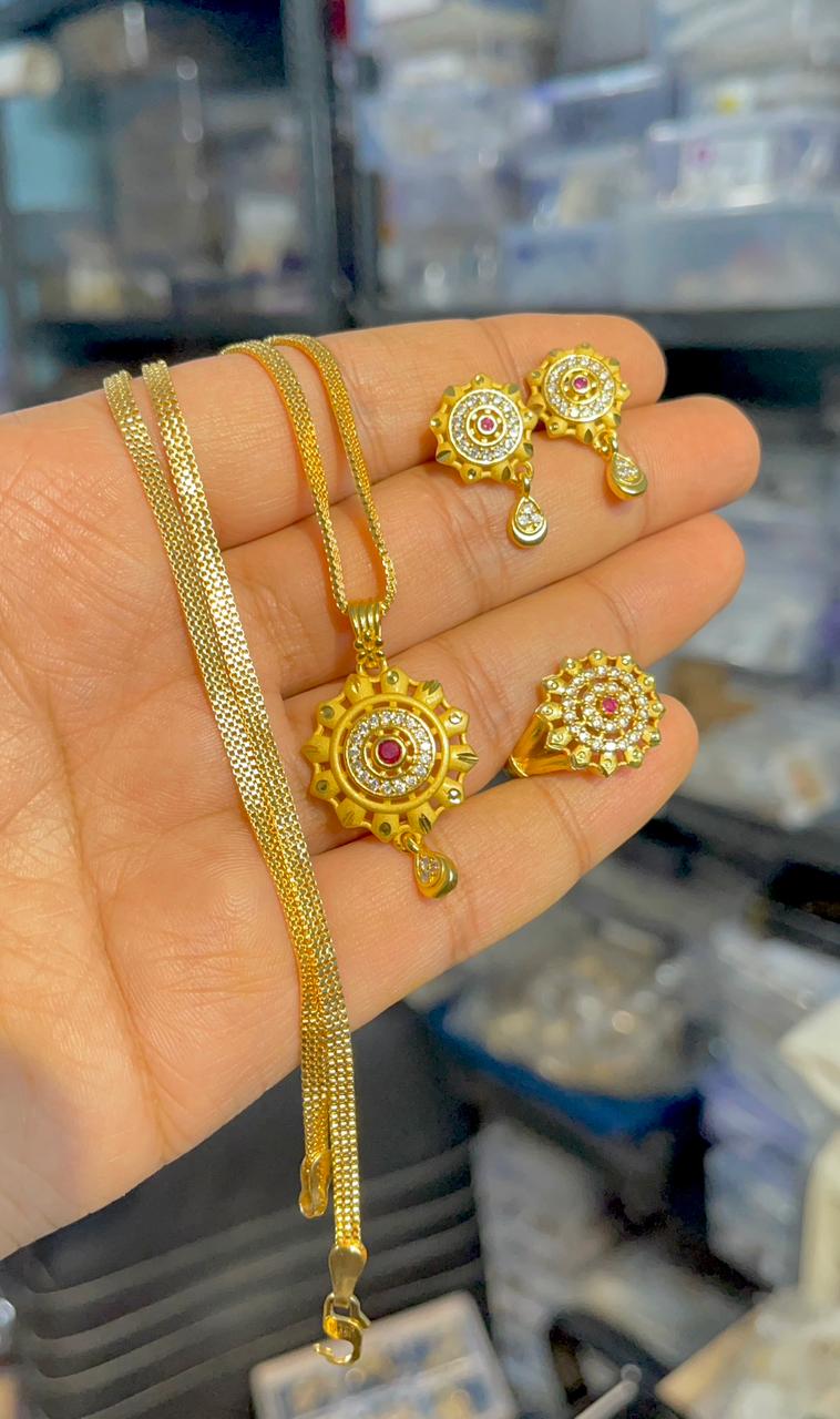 Gold Plated Pendant With Tops Ad Adjustable Ring Combo